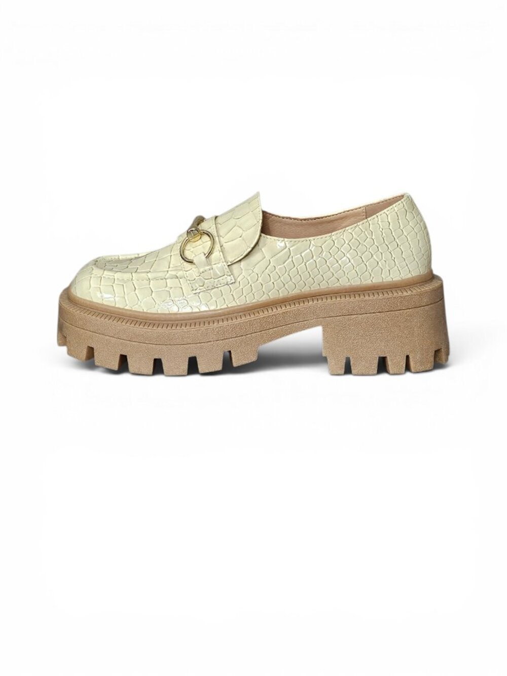 UO Urban Outfitters Boca Cream Croc Embossed Chunky Platform Lug Loafers 7 New